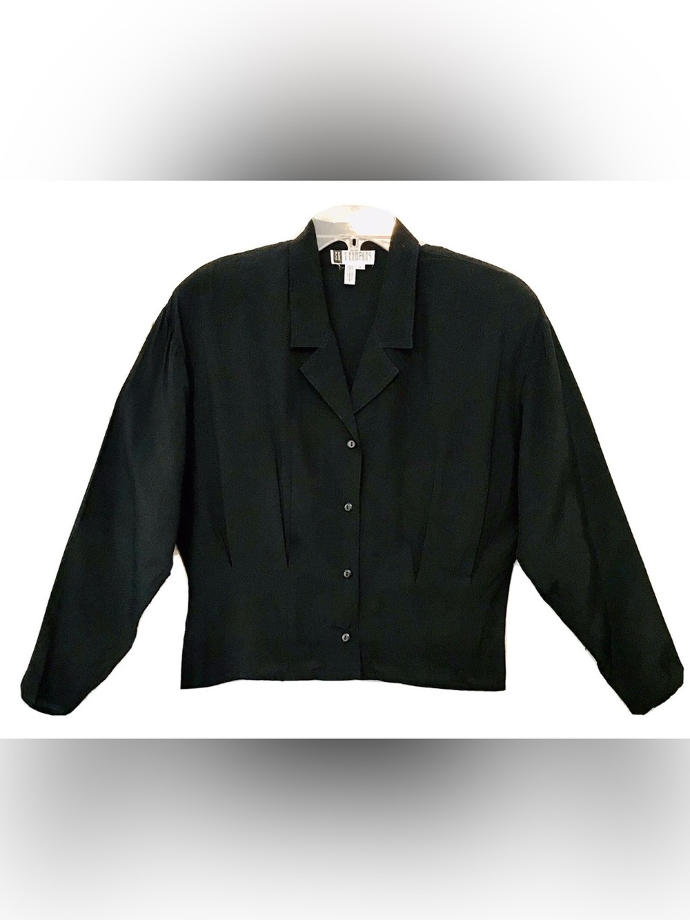 SK & Company Womens Vintage 80’s Size 8 Black Button Up Pleats Long Sleeve Shirt